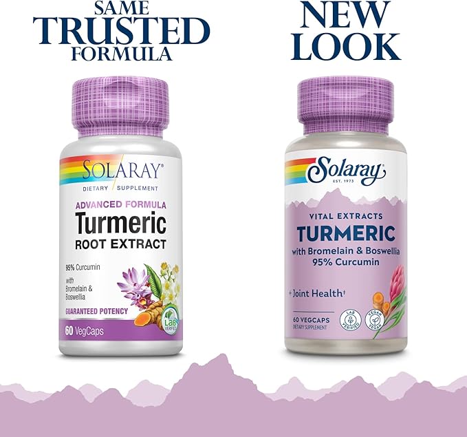 SOLARAY Turmeric Supplement with Bromelain and Boswellia 95% Curcumin Turmeric Curcumin Supplement for Joint Support Gallbladder Liver Support Non-GMO Vegan 60-Day Guarantee 60 Servings