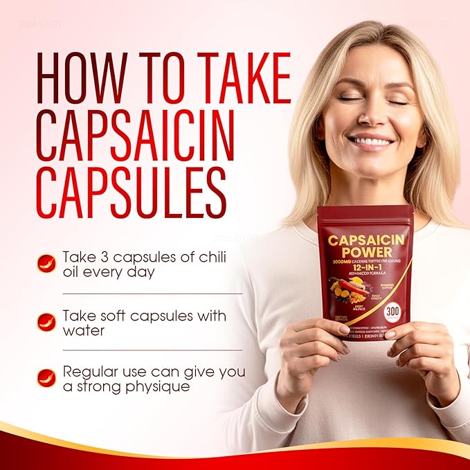 Capsaicin Power 12-in-1 Cayenne Pepper Softgels Supplementwith Vitamin D3+K2 Cayenne PepperTurmericGrape Seed and Other Extract300 Softgels (1)