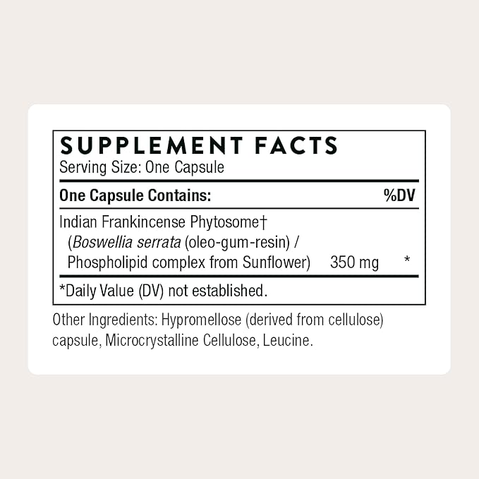 THORNE - Boswellia Phytosome - Supports a Healthy Inflammatory Response in the Brain Lungs GI Tract Muscles Joints &amp Tendons* - Third-Party Certified - Gluten Dairy &amp Soy-Free - 60 Capsul