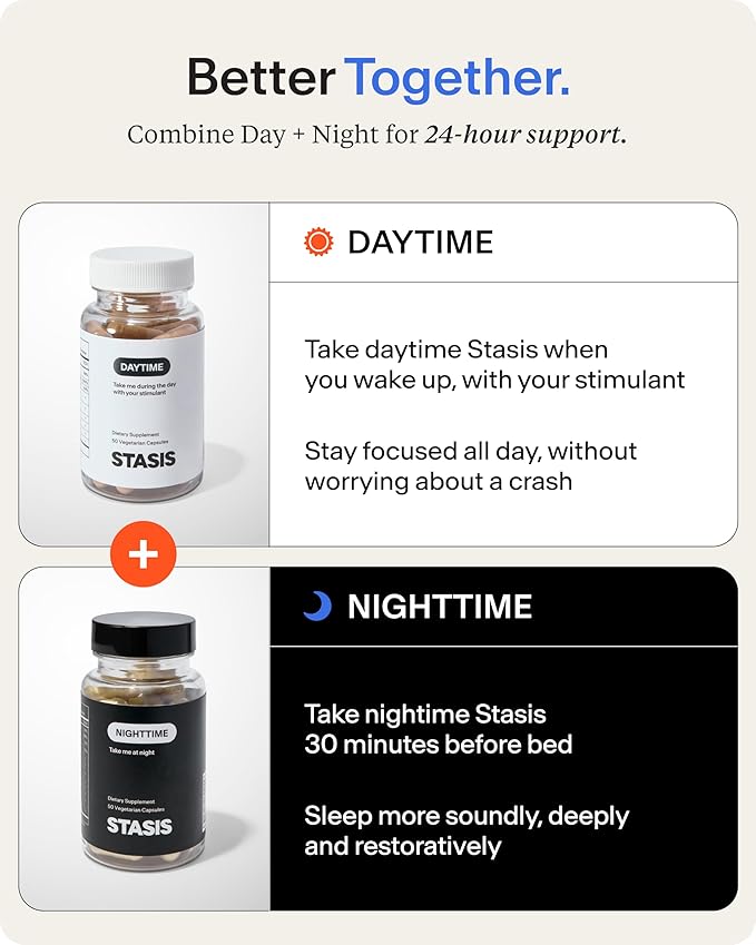 Stasis Daytime Energy &amp Focus Supplement for Men &amp Women with Vitamin D3 L Theanine Ashwagandha &amp CoQ10 Cognitive Support Capsules for Morning Routines Vegan Non GMO 25 Servings 1 M