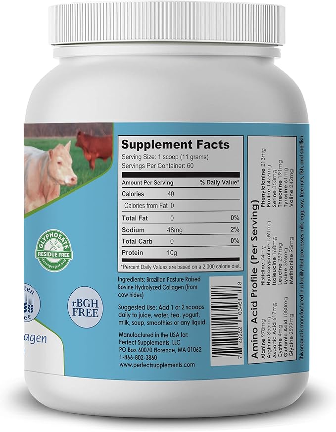 Perfect Supplements – Perfect Hydrolyzed Collagen Powder – 660g – All Natural Collagen - Brazilian Pasture Raised - Promotes Healthy Skin – 2 Pack