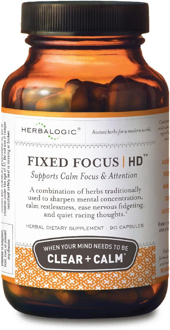 Herbalogic - Fixed Focus HD Herb Capsules - Supports Calm Attention &amp Sustained Mental Focus - Contains White Tea a Naturally Balanced Source of L-Theanine &amp Caffeine - 90 Cap Count
