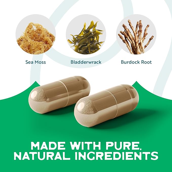 Herbal Vineyards Organic Wildcrafted Vegetable 60 Capsules | 1500MG | Pack of 2 | Irish Sea Moss Bladderwrack and Burdock Root Immune Support Healthy Skin &amp Energy | Powerful Immunity Booster