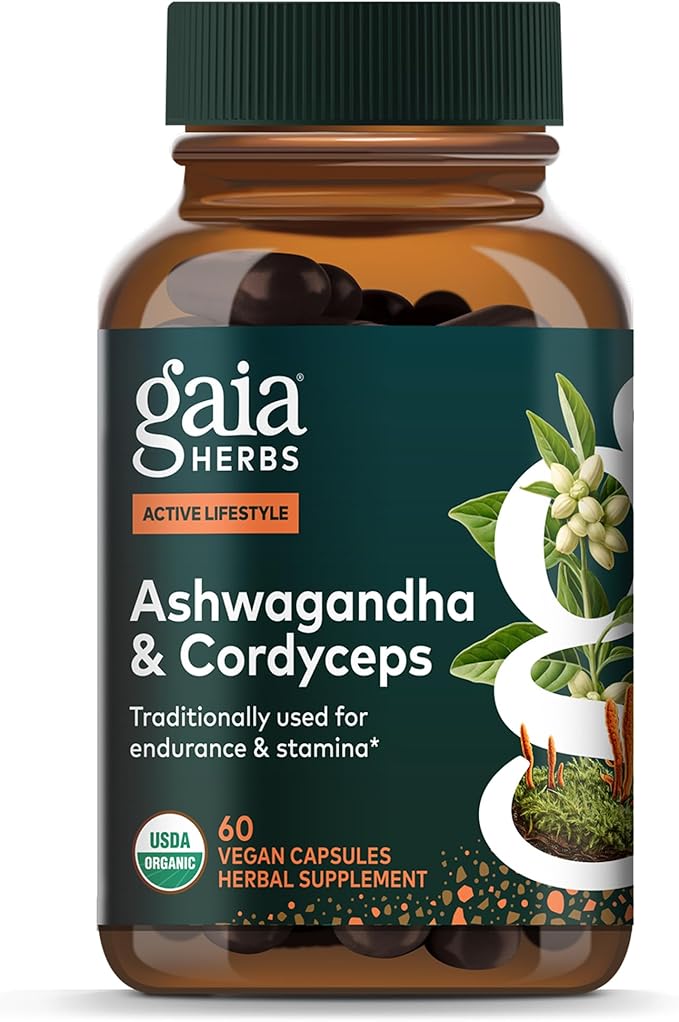 Gaia Herbs Adaptogen Performance - Energy Support Supplement with Ingredients Traditionally Used to Help Sustain Endurance &amp Stamina* - with Cordyceps &amp Ashwagandha - 60 Vegan Capsules (60 Ser