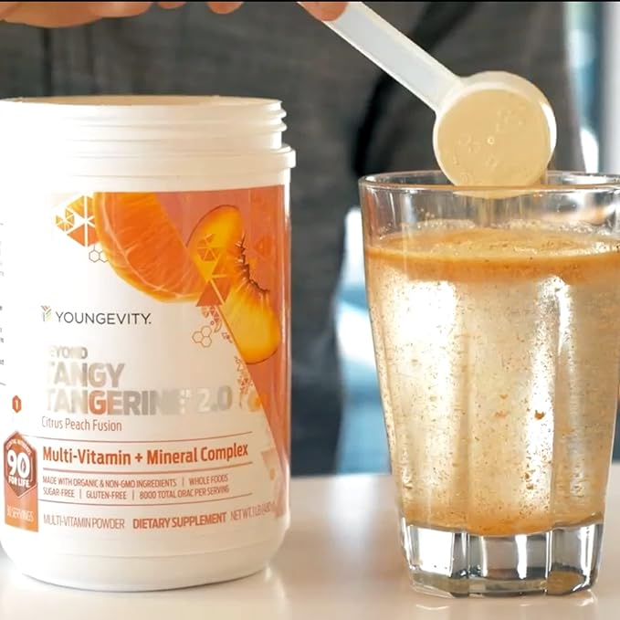 Youngevity Beyond Tangy Tangerine 2.0 Citrus Peach Fusion Multi-Vitamin &amp Mineral Complex - Made with Natural &amp Whole Foods | 8000 ORAC