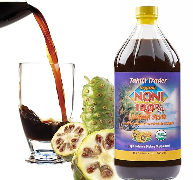 Tahiti Trader Island Style High Potency Noni Juice - Pure Noni Fruit Juice Fermented to Vinegar - Organic Antioxidant Superfood Supporting Energy &amp Body Health - (32oz 1 Pack)