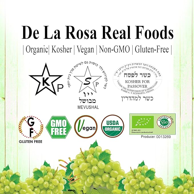 De La Rosa Organic White Grape Juice Kosher Non-GMO &amp Gluten Free Austrian White Grape Juice No Preservatives or Sulfites No Water Added 25.4 Oz Glass Bottle (Pack of 2)