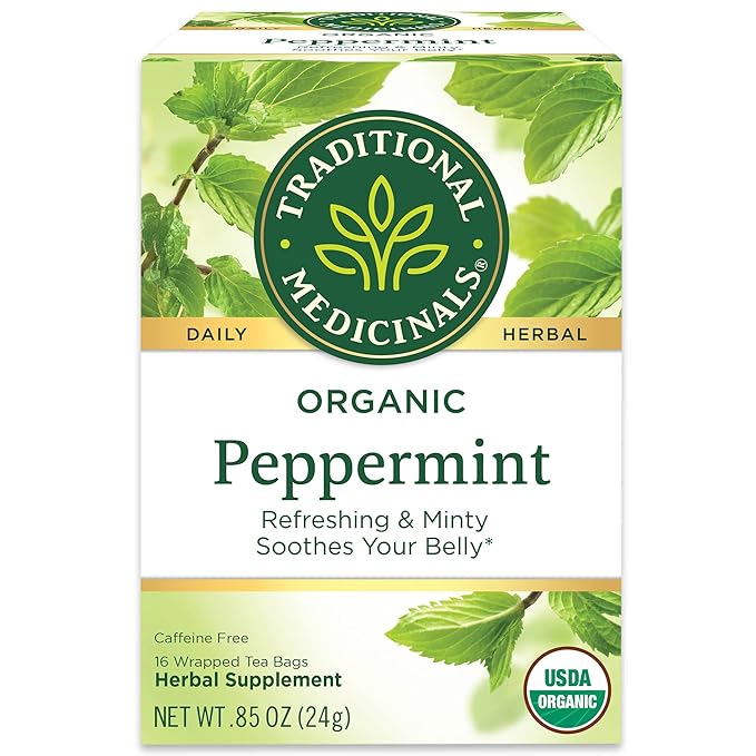 Traditional Medicinals Organic Peppermint Herbal Tea Alleviates Digestive Discomfort (Pack of 4) - 64 Tea Bags Total
