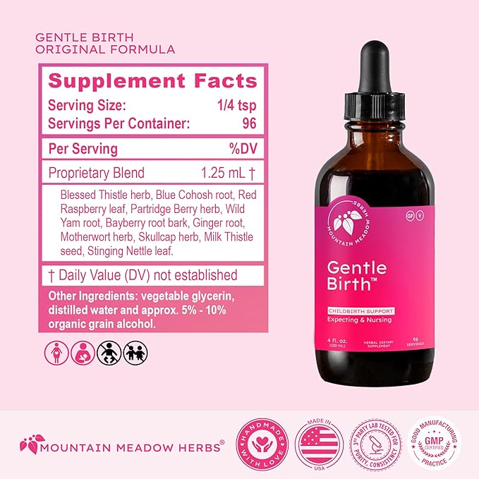 Mountain Meadow Herbs Gentle Birth for Birth Prep/Labor Prep Fast Acting Liquid Herbal Extract for Childbirth Support - 4oz