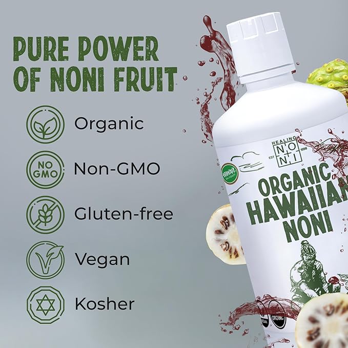 Healing Noni - 1-Pack Plastic Bottle 32oz - 100% Pure Hawaiian Organic Noni Juice - USDA Certified Organic