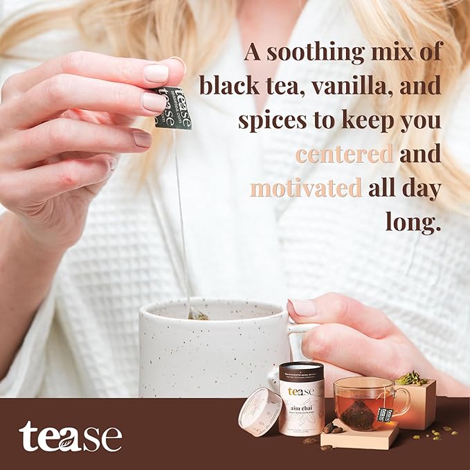 Tease Tea Loose Chai Tea - Aim Chai Organic Tea Organic Spiced Chai Caffeinated Herbal Tea Made with Black Tea Ginger Cocoa Beans and Nutmeg for an Energizing and Immunity Boosting Support