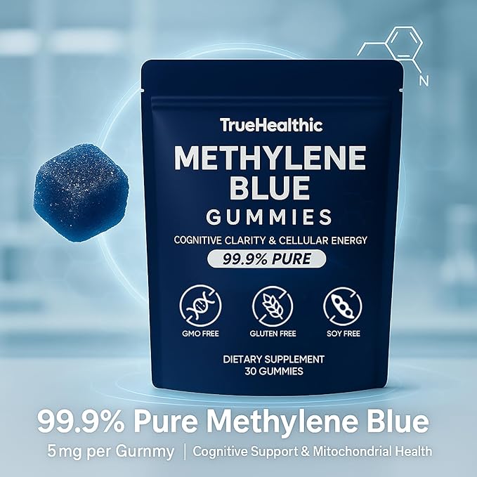 Methylene Blue Gummies - 99.9% Pure 5mg per Gummy Supports Sustained Energy Mental Clarity Reduces Brain Fog &amp Improves Focus Mood Enhancement - 30 Gummies (1)
