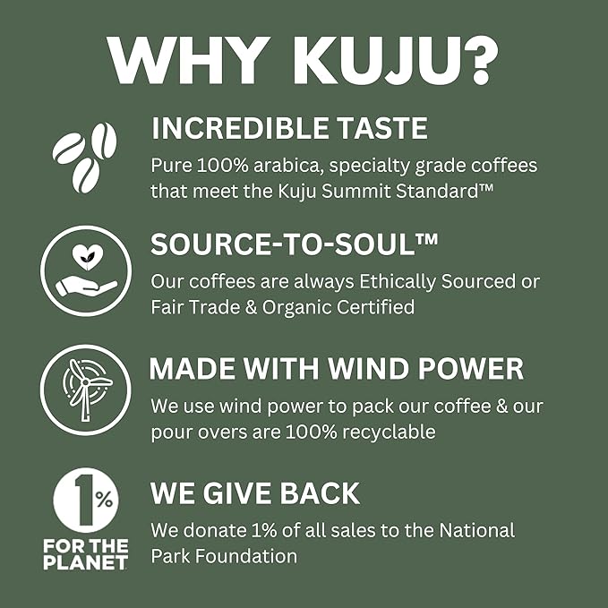 Kuju Coffee Premium Pour Over Individual Coffee Packets - Backpacking Travel Camping Organic Coffee Singles - Fair Trade &amp Eco-Friendly - Indonesia - West Sumatra 6-pack
