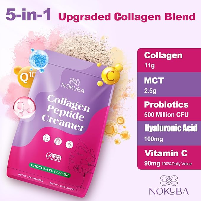 Collagen Protein Coffee Creamer Powder with Coconut MCT Hyaluronic Acid Vitamin C &amp Probiotics for Hair Skin and Nails Gut Health Non Dairy Sugar Free Keto Chocolate 17.64 Ounce (20 Servin