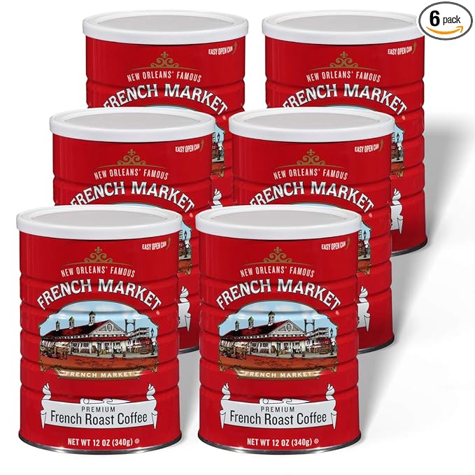 French Market French Roast Medium-Dark Roast Ground Coffee 12oz Can (Pack of 6)