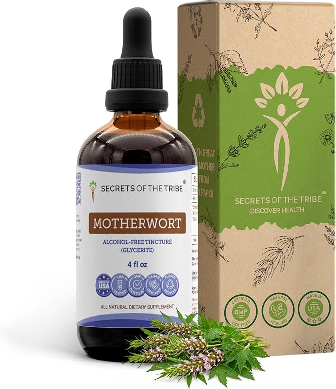 Secrets of the Tribe Motherwort Tincture Alcohol-Free Liquid Extract Motherwort (Leonurus Cardiaca) Dried Herb (4 FL OZ)