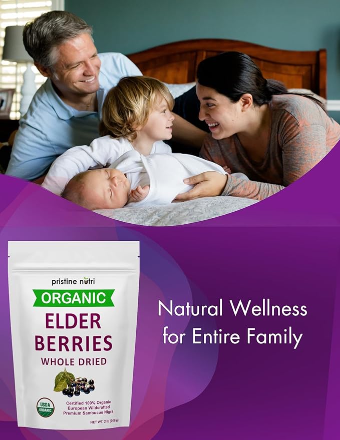 Organic Elderberries Dried Bulk | Whole European Elderberry Dried Wildcrafted All Natural | Non-GMO Non-irradiated | Immunity Booster Antioxidants and Vitamins | Make Syrup Tea| 2 lb (32 oz)