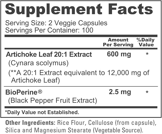 NusaPure Artichoke 20:1 Extract 600 mg Equivalent to 12000mg 200 Veggie caps (Non-GMO Gluten Free)