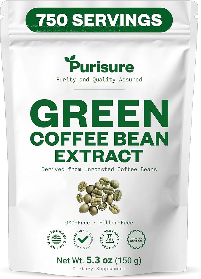 Purisure Green Coffee Bean Extract Powder 150g (5.3 oz) Green Coffee Bean Extract 750 Servings