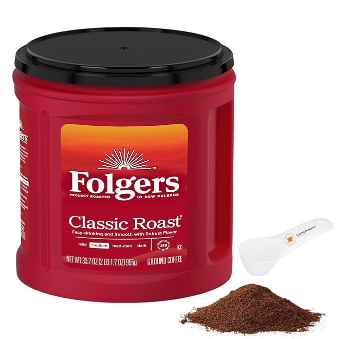 Coffee Ground Medium Roast for Folger 33.7 Oz Can Includes Coffee Scoop