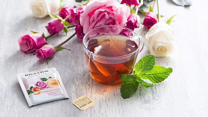 Bigelow Benefits Stress Free Rose &amp Mint Herbal Tea Caffeine Free 18 Count (Pack of 6) 108 Total Tea Bags