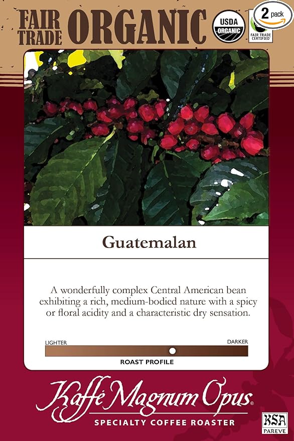 Kaffe Magnum Opus Guatemalan Whole Bean Coffee Fair Trade Organic 2 Count of 5 lb Packs Fresh Roasted Medium-Bodied with Spicy Floral Acidity