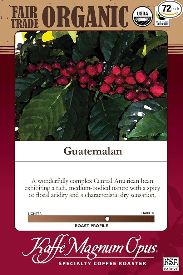 Kaffe Magnum Opus Guatemalan Ground Coffee Fair Trade Organic 72 Count of 2.5oz Packs