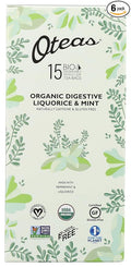 Oteas Organic Digestive Liquorice &amp Mint Peppermint &amp Liquorice Naturally Caffeine Free Vegan Friendly USDA Certified Organic Gluten Free &amp Non-GMO 15 Tea Bags (Pack of 6)