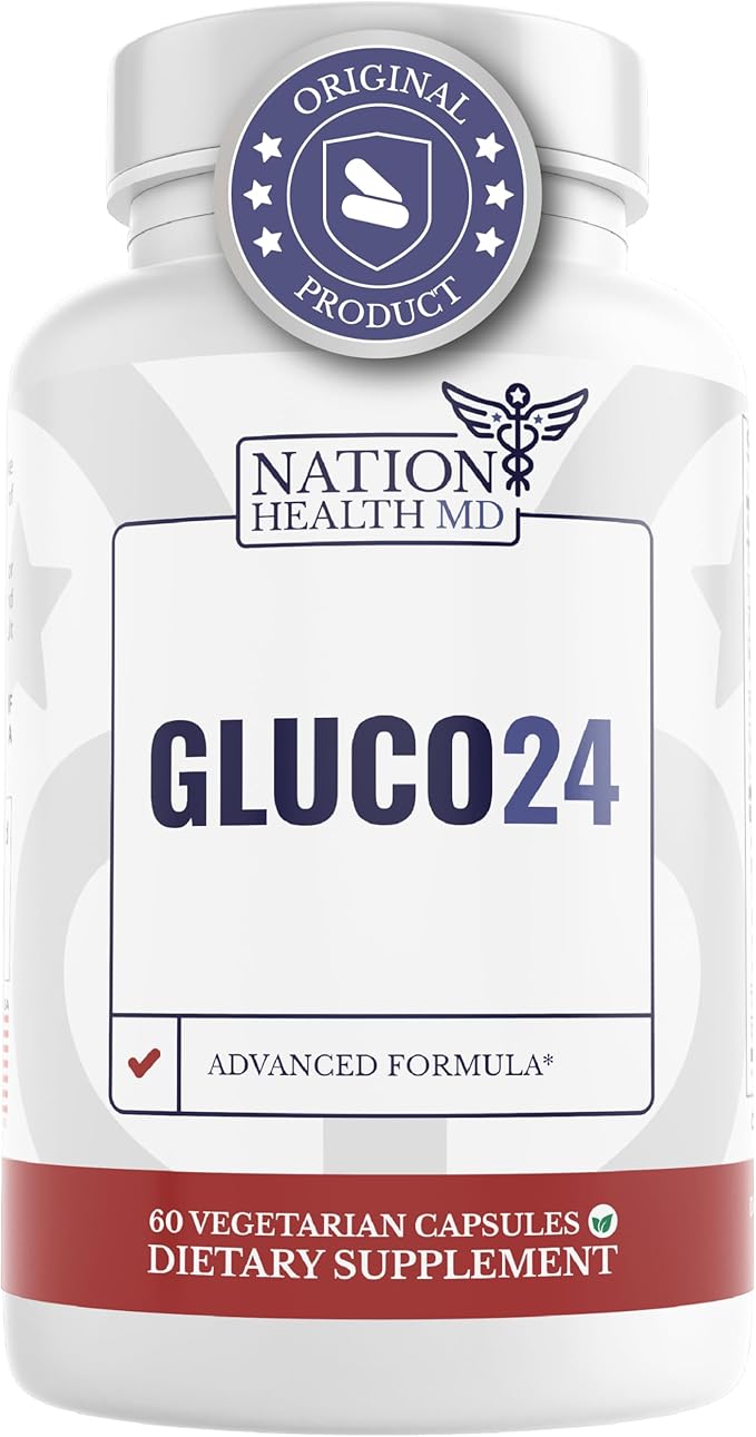 Gluco24 Advanced Formula - Dietary Supplement with Ceylon Cinnamon Bark Extract Berberine HCI Magnesium &amp Zinc - 60 Capsules