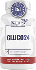 Gluco24 Advanced Formula - Dietary Supplement with Ceylon Cinnamon Bark Extract Berberine HCI Magnesium &amp Zinc - 60 Capsules