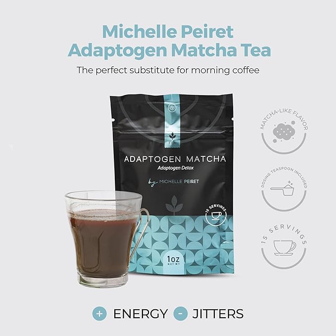 Michelle Peiret Adaptogen Ceremonial Grade Matcha Tea with Ashwagandha &amp Ginger Root Perfect Coffee Substitute Premium Blend 15 Servings