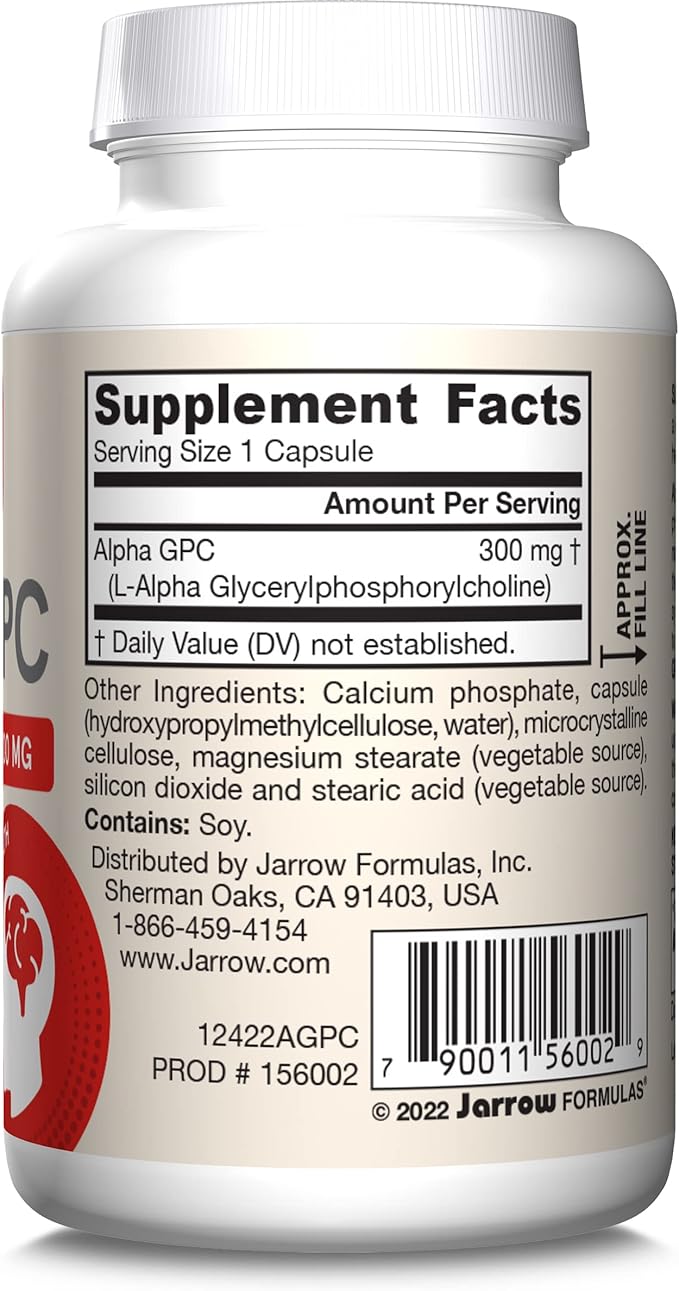 Jarrow Formulas® Alpha GPC 300mg Dietary Supplement Brain Health Supplements for Adults 60 Veggie Capsules 30 Day Supply