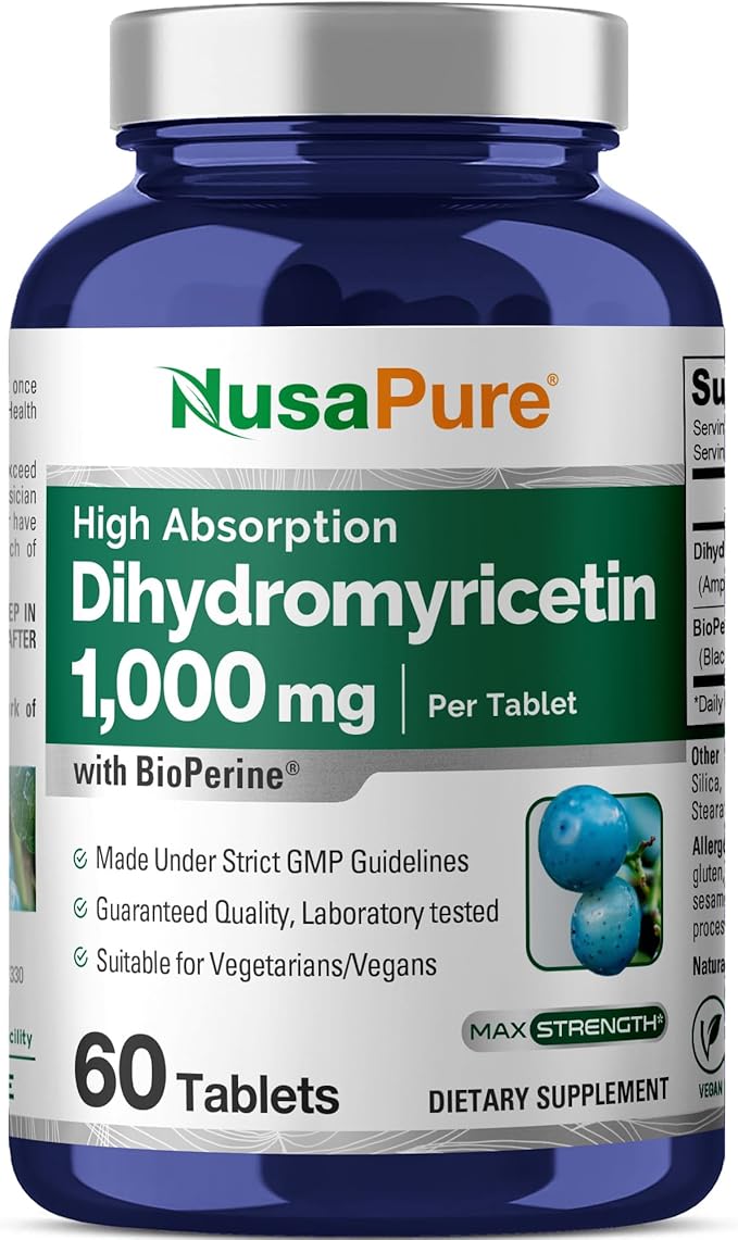 NusaPure Dihydromyricetin (DHM) 1000mg 60 Veggie Tablets (No GMO &amp 100% Vegetarian)