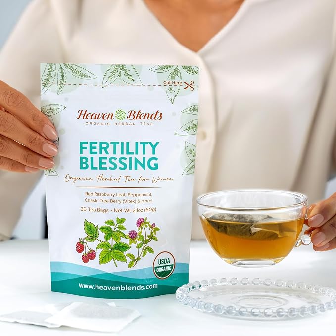 Heaven Blends Fertility Blessing Tea for Women – Red Raspberry Leaf Peppermint Chaste Tree Berry (Vitex) Red Clover Nettle &amp Licorice – USDA Organic Caffeine-Free Sugar-Free 30 Sachets