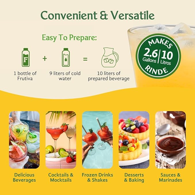 Frutiva Authentic Passion Fruit Drink Mix | Made in Mexico with Cane Sugar | Aguas Frescas Concentrate Makes 2.6 Gallons Per Bottle | No High Fructose Corn Syrup | Perfect for Drinks Desserts &amp M