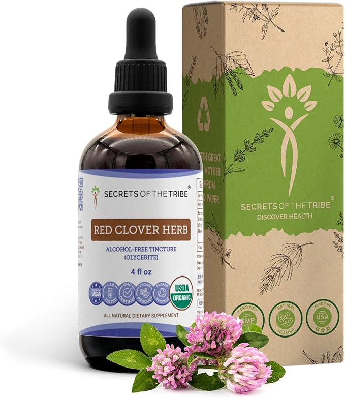 Red Clover Herb USDA Organic Tincture | Alcohol-FREE Extract High-Potency Herbal Drops| Made from 100% Certified Organic Red Clover Herb (Trifolium Pratense) Dried Leaf and Flower 4 oz