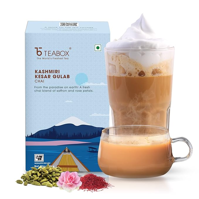Teabox Kashmiri Kesar Gulab Masala Chai 250 Grams | From The Everlasting Beauty Of The Kashmir Valley | Tea Mixed With The World's Rarest Saffron &amp Light Scented Roses