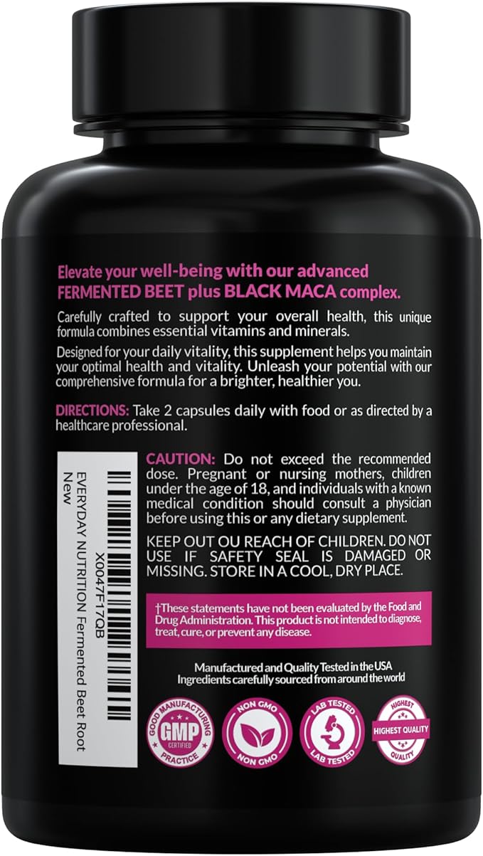 Organic Fermented Beet Root Black Maca Carrot Spinach Cranberry Ginger |Enhanced Overall Health for Women &amp Men | Made in USA | 90 Veggie Capsules