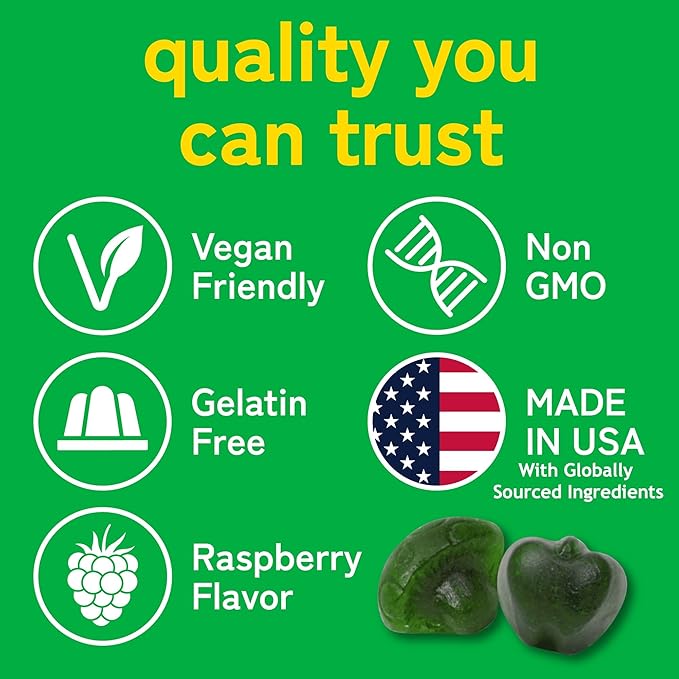 Super Greens Gummies - with Moringa Spirulina &amp Chlorella - Made in USA - 60 Gummies - 30 Day Supply