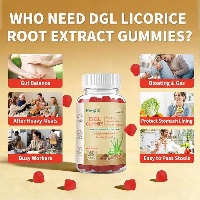 DGL Gummies | Deglycyrrhizinated Licorice Root Extract Quercetin Aloe Vera Anise Seed Powder | Gut Health Stomach Soothe Gerd Support Digestive Comfort | Gluten Free 60 ct(Strawberry Flavor)