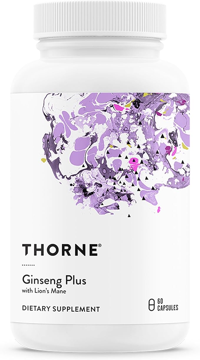 THORNE - Ginseng Plus - Supports Daily Energy Levels Mental Clarity Mood &amp Stress Management* - with Lion's Mane &amp Greek Mountain Tea - Third-Party Certified - Gluten &amp Dairy-Free - 60 C