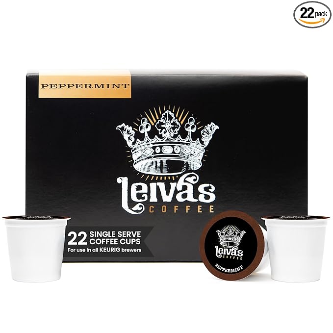 Leiva’s Guatemalan Single Serve Coffee Pods (22 Count) – Small Batch Peppermint Flavor Capsules - Rich Bold &amp Balanced Flavor - Single Serve Pods for Keurig Coffee Machine - 0.35 Oz Cups