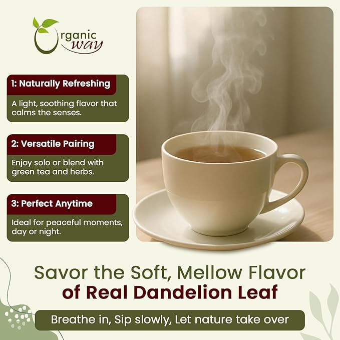 Organic Way Dandelion Leaf (Taraxacum Officinale) Cut &amp Sifted - Herbal Tea | European Wild-Harvest | Kosher &amp USDA Certified | Vegan Non-GMO &amp Gluten Free | 100% Raw from Albania (1LBS /