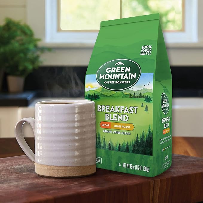 Green Mountain Coffee Roasters Breakfast Blend Decaf Whole Bean Coffee Light Roast Bagged 18 oz (Pack of 3)