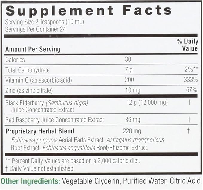 Nature's Answer Alcohol-Free Sambucus Immune Support 8 Fluid Ounce - Made from 12000 mg Black Elderberry Infused with Echinacea and Astragalus Zinc and Vitamin C