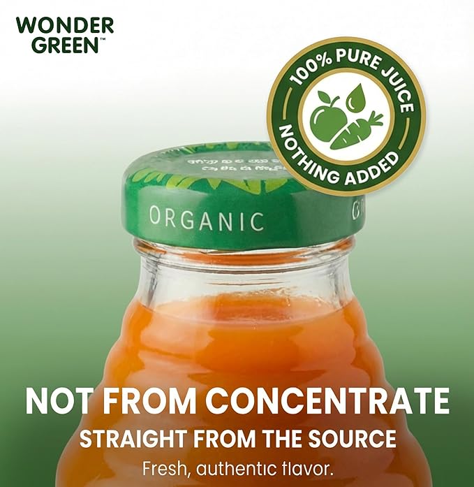Wonder Green 100% Organic Carrot Celery &amp Kale Cold Pressed Juice 8.45 oz (6 Pack) | Vegetable Juice Blend All Natural No Additives or Preservatives Not from Concentrate