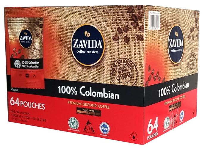 Zavida 64 Piece Coffee Pouches 100% Colombian 8 Pound