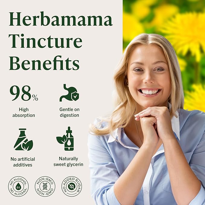 HERBAMAMA Dandelion Drops - Vegan Liver Cleanse with Dandelion Root Extract - Non-GMO Alcohol &amp Sugar-Free Liquid Liver Support Supplement - 56-Day Supply