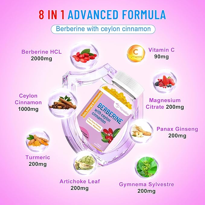 Berberine with Ceylon Cinnamon Gummies High Potency Berberine HCI Supplement Immune Health Support 120 Mango Flavored Gummies