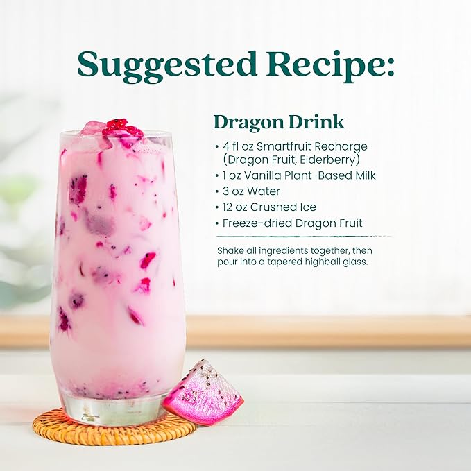 Smartfruit Recharge Refresher – Dragon Fruit Elderberry – Made with Real Fruit Juice No Added Sugar Coconut Water for Hydration Green Coffee Bean Extract for Natural Energy – 48oz Drink Mix
